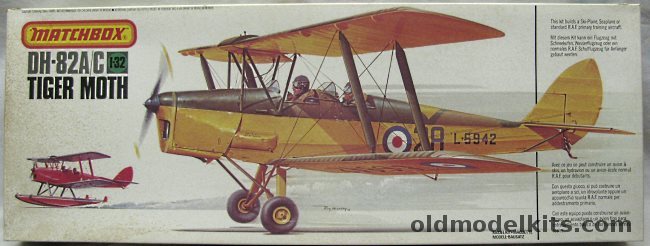 Matchbox 1/32 DH-82 A/C Tiger Moth - RAF Sywell No.6 Elementary Flying Training School 1940 / RCAF Canada No. 19 E.F.T.S. Virden Manitoba 1943 / Tiger Club Seaplane 1978 - With Wheels / Skis / Floats, PK505 plastic model kit